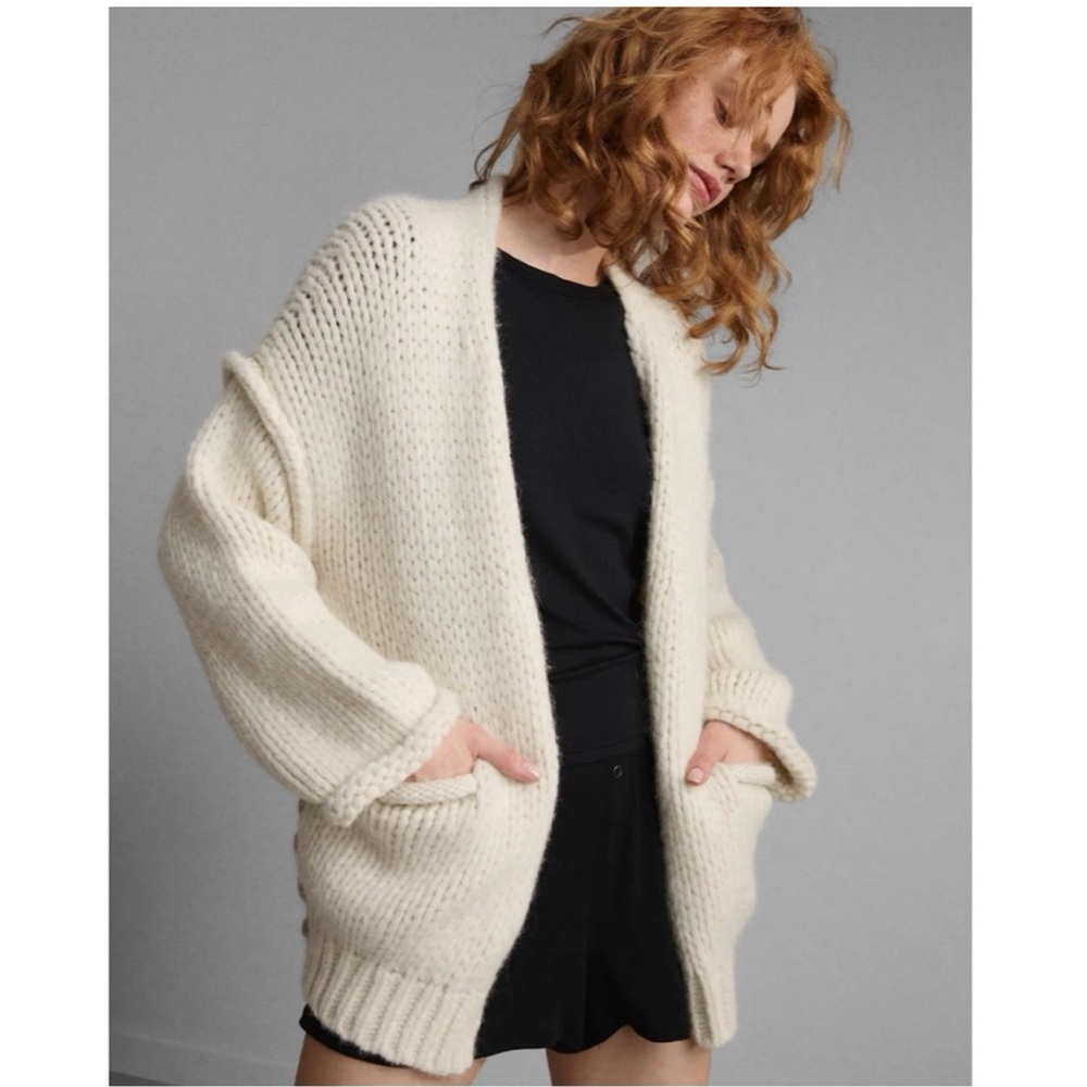 lunya Cream Chunky Open-Front Knit Cardigan